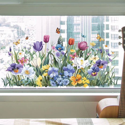 Tulip and Butterfly Window Glass Decal | Home Decor by HomeDecorDecals.