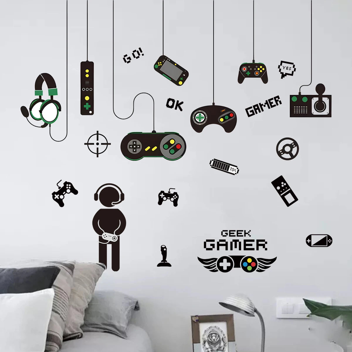 2pcs Set Creative Cartoon Game Controller Pattern Wall Stickers for Games Room Decor Boys Gift Bedroom Decoration Wall Decals-HomeDecorDecals_com