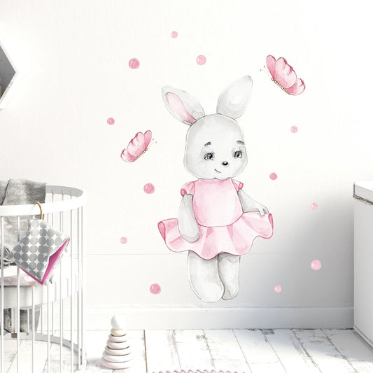 Rabbit and Butterfly Wall Decal | Kids Room Decor removable peel and stick wall decal by HomeDecorDecals.