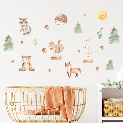 Cartoon Bear Fox Rabbit Cute Animals Wall Sticker Kids Room Decoration for Bedroom Wall Art Home Decore Living Room Wall Decals-HomeDecorDecals_com