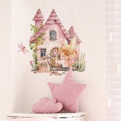 Cartoon Cute Fairy Mushroom House Plant Wall Sticker Flower Elves Wall Decals for Kids Room Baby Girl Nursery Room Bedroom Decor-HomeDecorDecals_com