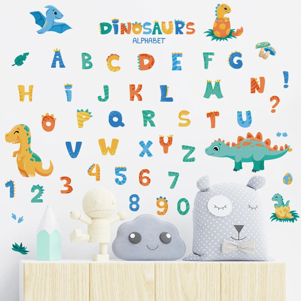 Cartoon Dinosaur Alphabet Removable Wall Stickers Letter Digit for Early education Kindergarten Nursery Kids Baby Room PVC Decal-HomeDecorDecals_com