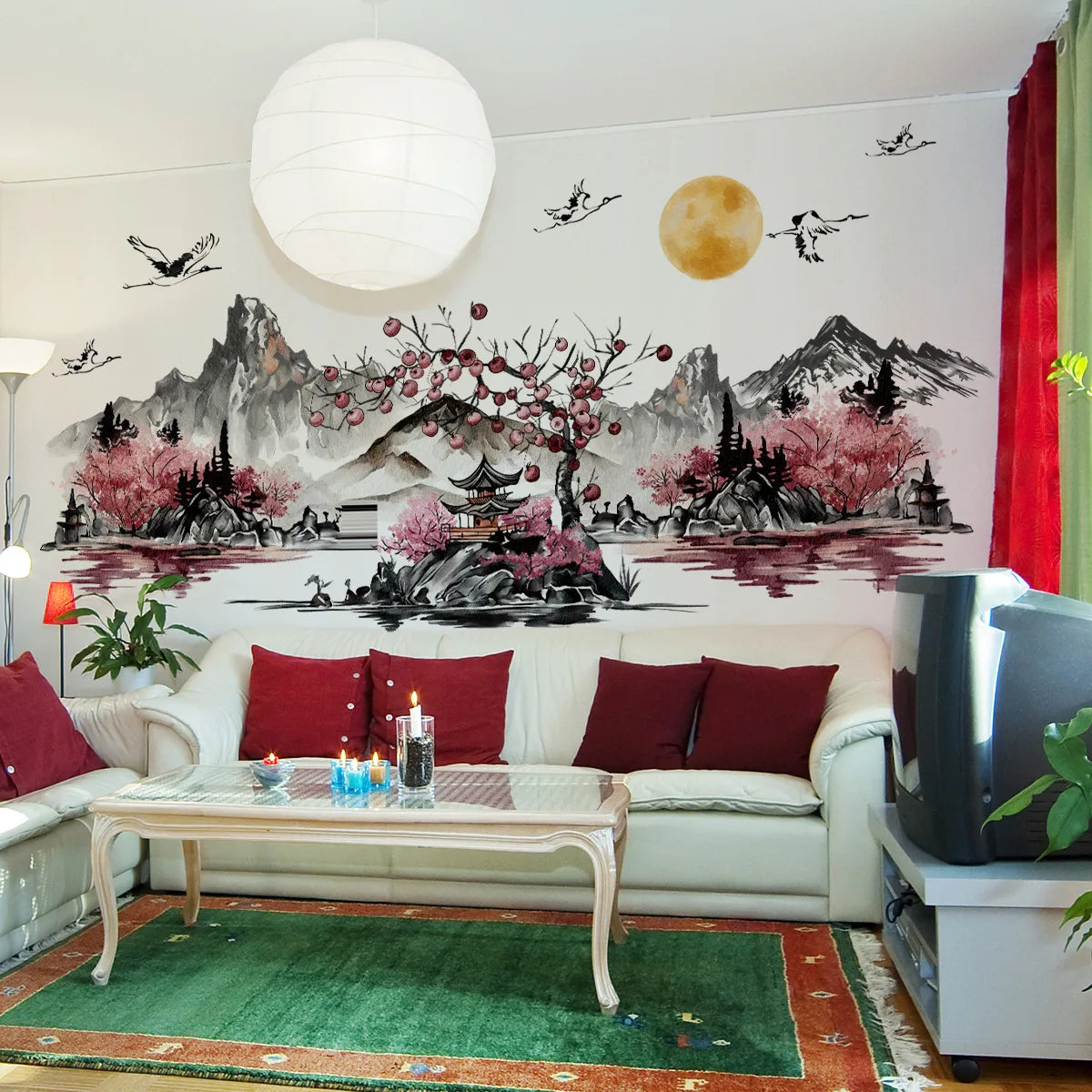 Close-up view of Creative Ink Style Landscape Painting Wall Decal | Home Decor by HomeDecorDecals.