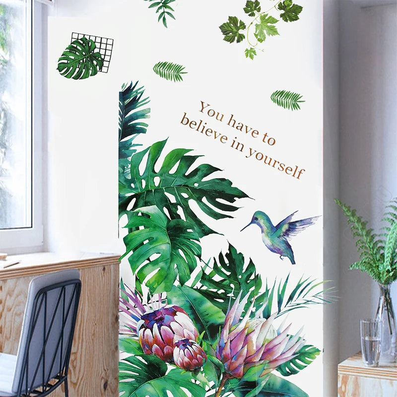 Tropical Leaves and Flowers Wall Decal | Home Decor design details by HomeDecorDecals.