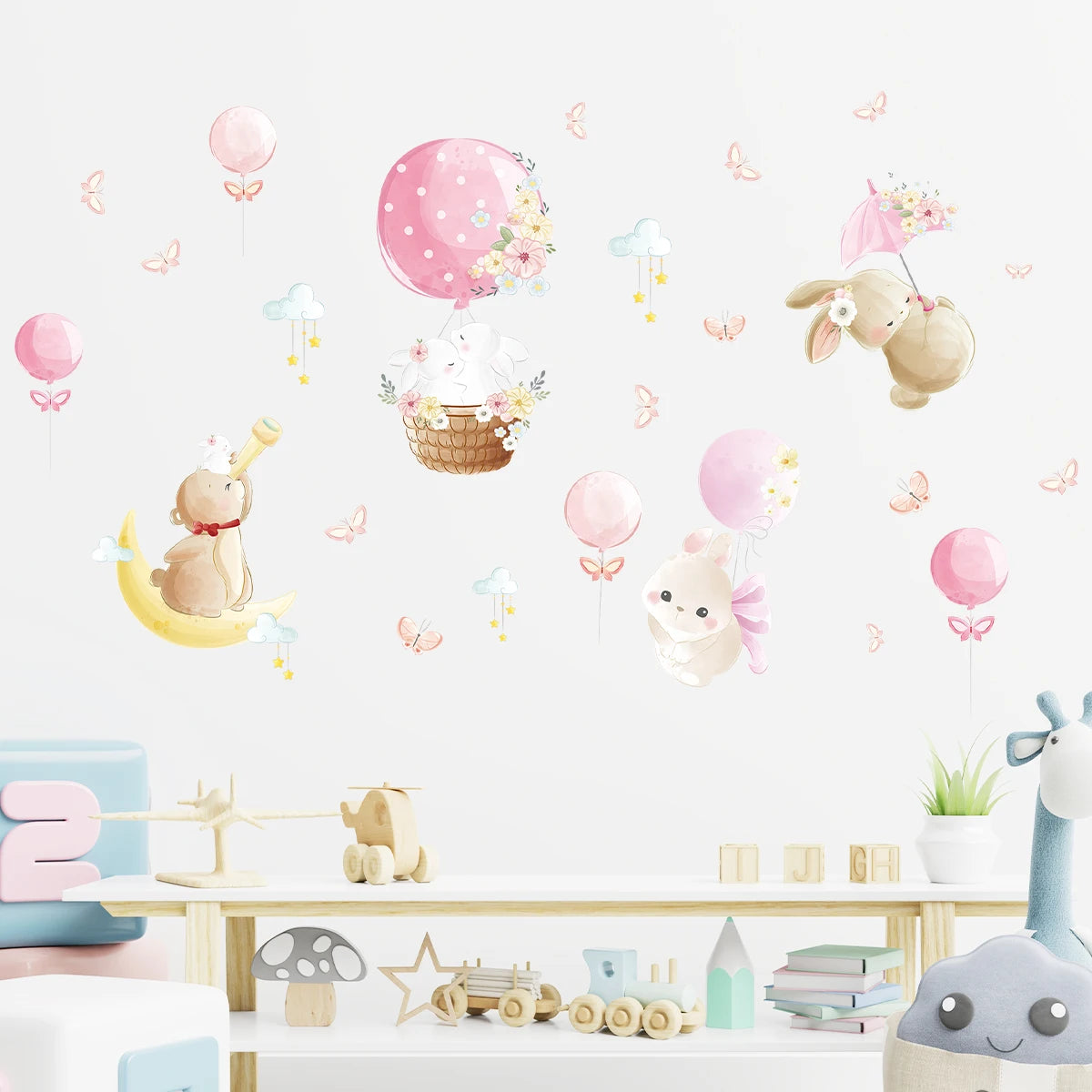 Cute Rabbit And Balloon Wall Decal for Kids-HomeDecorDecals_com