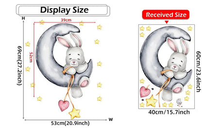 Bunny Baby Nursery Wall Stickers Cartoon Rabbit Swing on the Stars Wall Decals for Kids Room PVC Removable Stickers PVC DIY-HomeDecorDecals_com