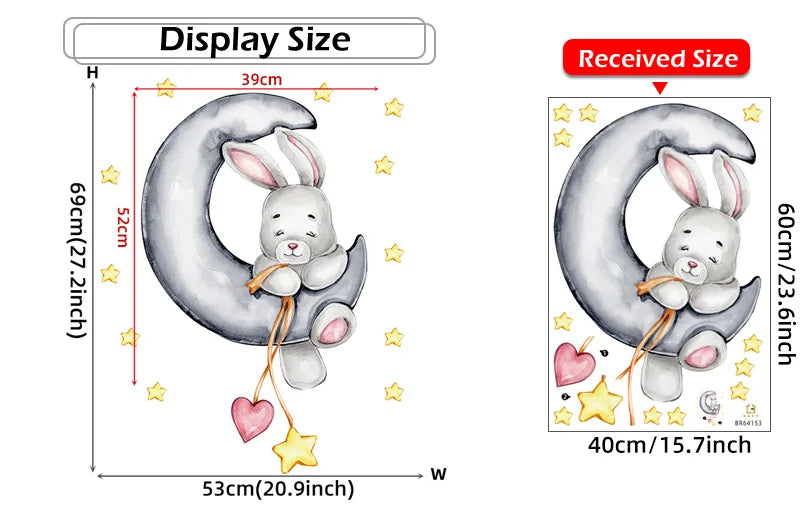 Cartoon Grey Baby Elephant Moon Gold Stars Wall Stickers for Kids Room Decor Nurserry Wall Decals Girl Boy Room Decorative-HomeDecorDecals_com