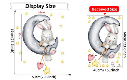 Cartoon Grey Baby Elephant Moon Gold Stars Wall Stickers for Kids Room Decor Nurserry Wall Decals Girl Boy Room Decorative-HomeDecorDecals_com