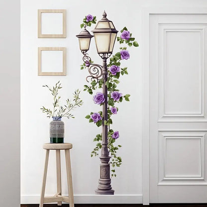 Modern Street Light Flower Vines Wall Stickers Bedroom Living Room Floral Pattern Lamps Wall Decals Playroom Home Decor-HomeDecorDecals_com