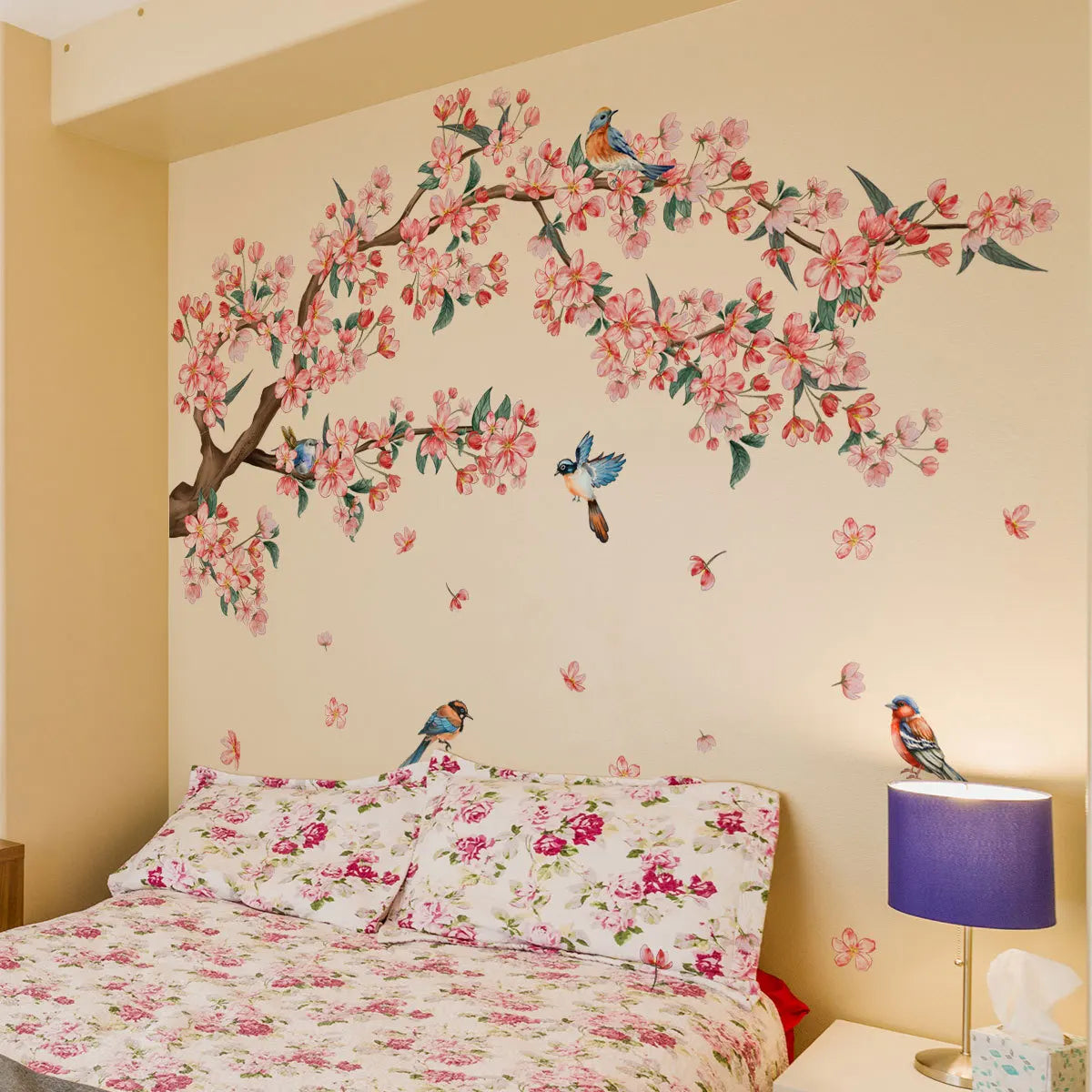 Creative Peach Blossom Bird and Branch Wall Decal | Home Decor design details by HomeDecorDecals.