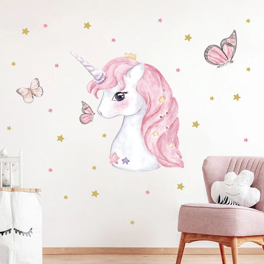 Cartoon Cute Animal Unicorn Wall Sticker Kids Room Wall Art Decoration for Bedroom Girls Sweet Home Decore Living Room Wallpaper-HomeDecorDecals_com