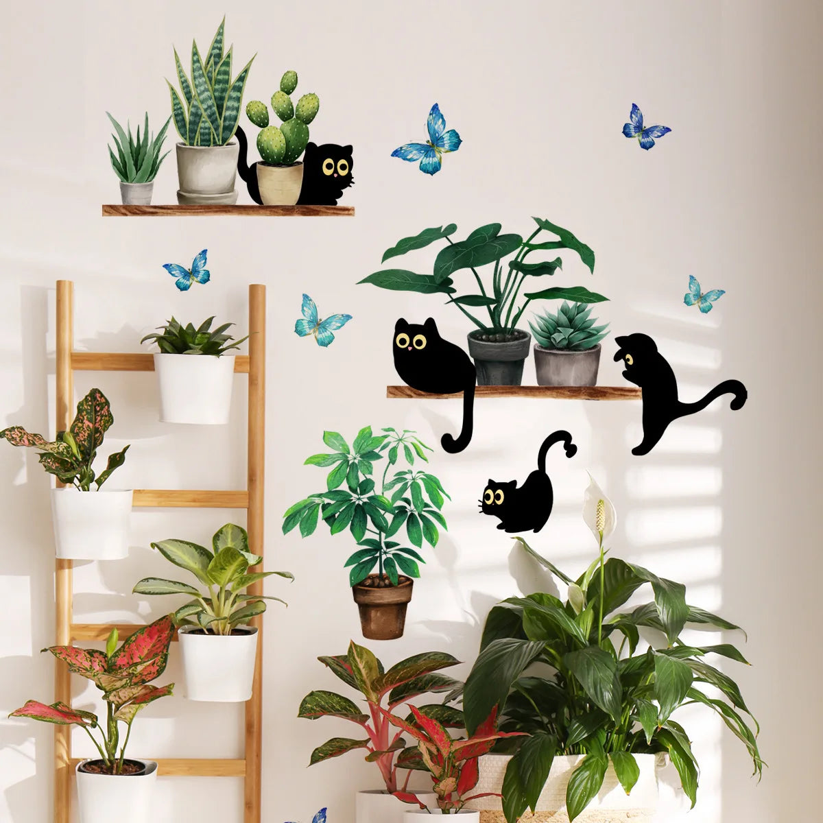 Green Plant Cute Kitten Wall Sticker for Home Decor-HomeDecorDecals_com