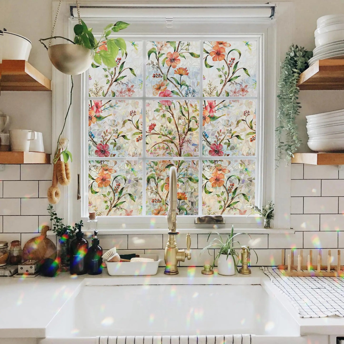 Rainbow Stained Glass Window Privacy Film | Home Decor by HomeDecorDecals.