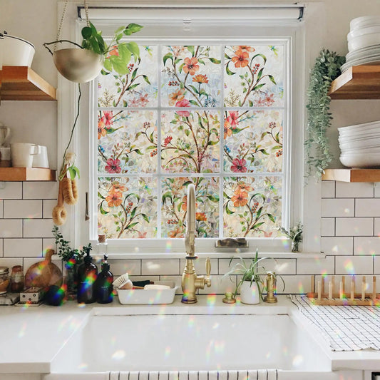 Rainbow Stained Glass Window Privacy Film Static Cling UV Heat Blocking for Glass Doors Bedroom Windows Home Decor Privacy Solut-HomeDecorDecals_com