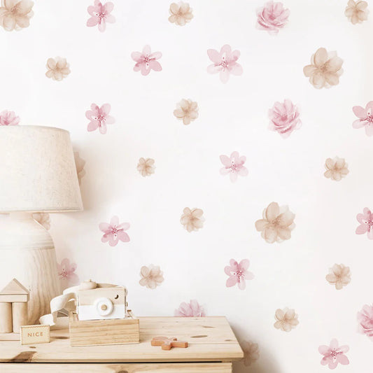 Boho Cartoon Flowers Floral Wall Stickers Watercolor Bedroom Living Room Home Decor Art Eco-frienly Removable Decals PVC Murals-HomeDecorDecals_com