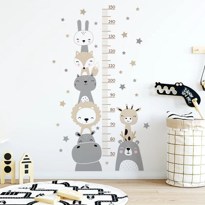 Cartoon Smile Animals Bear Lion Deer Hippo Stars Height Ruller Wall Stickers for Kids Room Boy Girl Room Nursery Wall Decals pvc-HomeDecorDecals_com