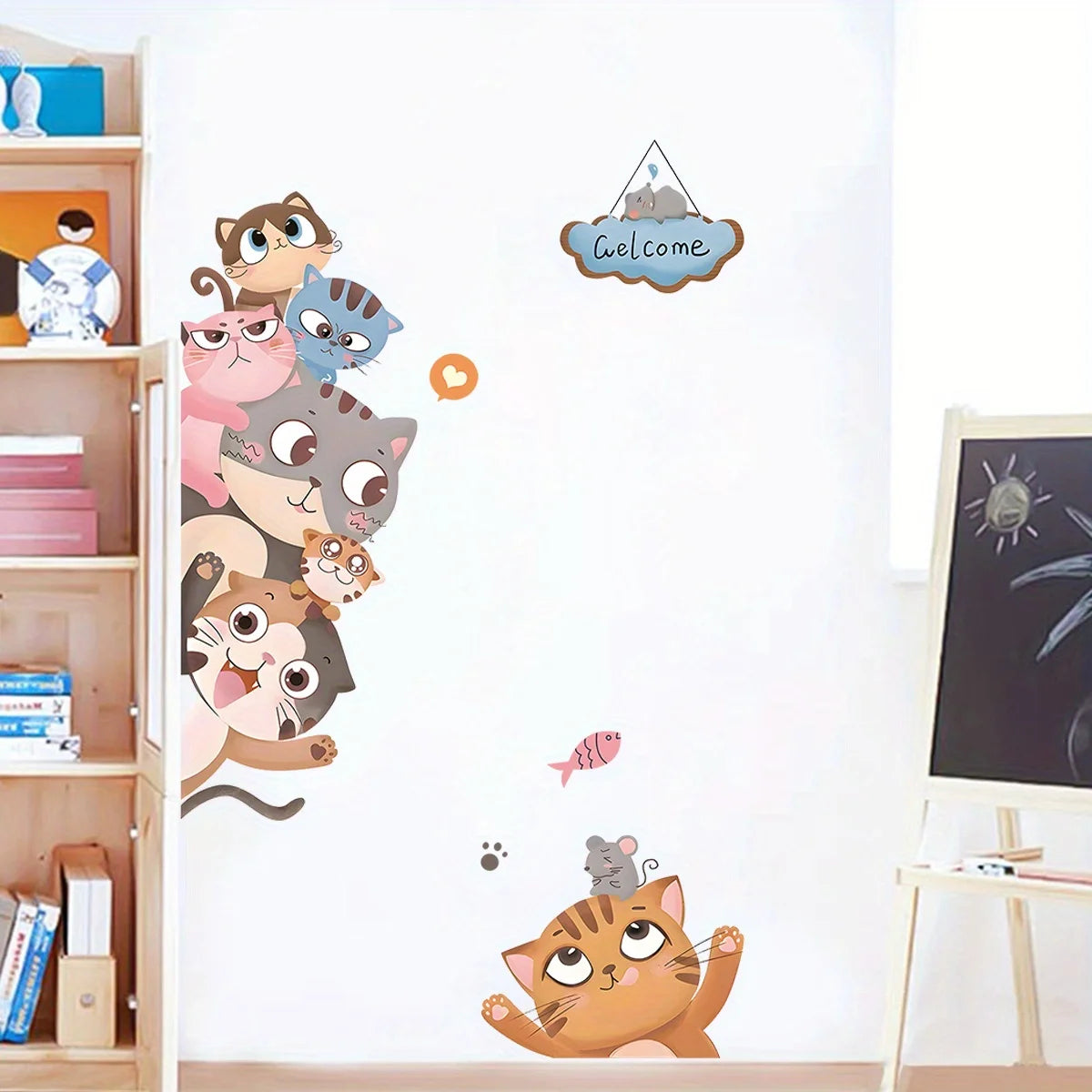 Cute Cat Smiling Face Peeking Animal Door Decal | Home Decor design details by HomeDecorDecals.