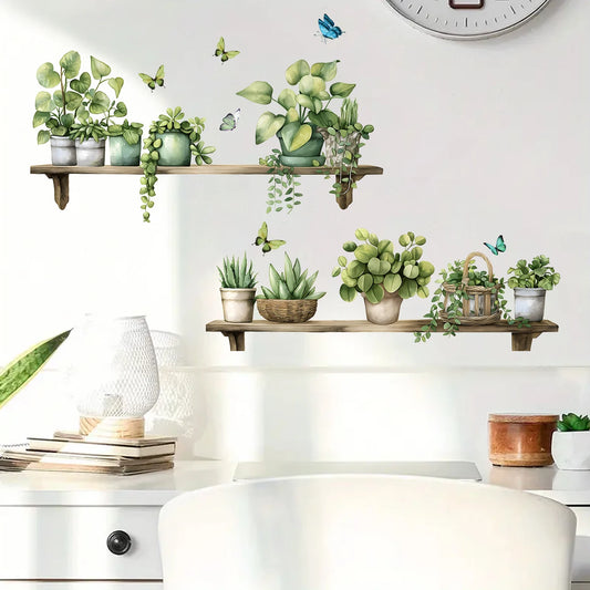Watercolor Realistic Plant Pot Wall Stickers for Living Room Background Home Decor Accessories Bedroom Kids Room Wall Decals-HomeDecorDecals_com