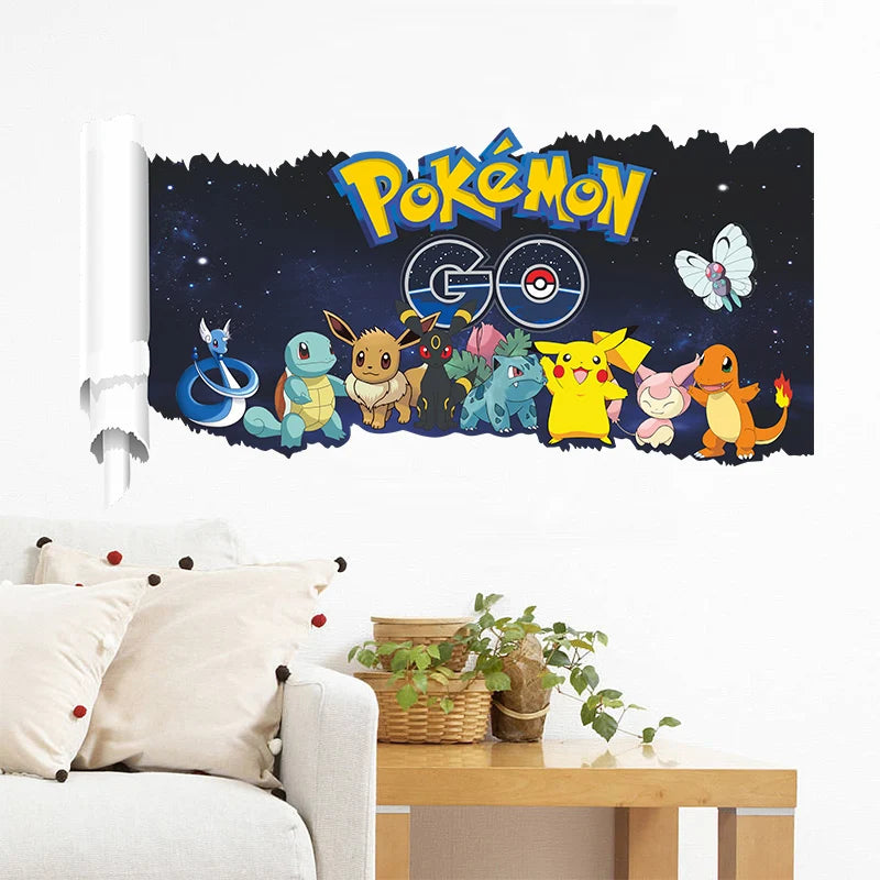Cartoon Pikachu Wall Sticker For Kids Room Living Room Bedroom Wall Decoration Kids Gifts Door Sticker Cute Posters-HomeDecorDecals_com