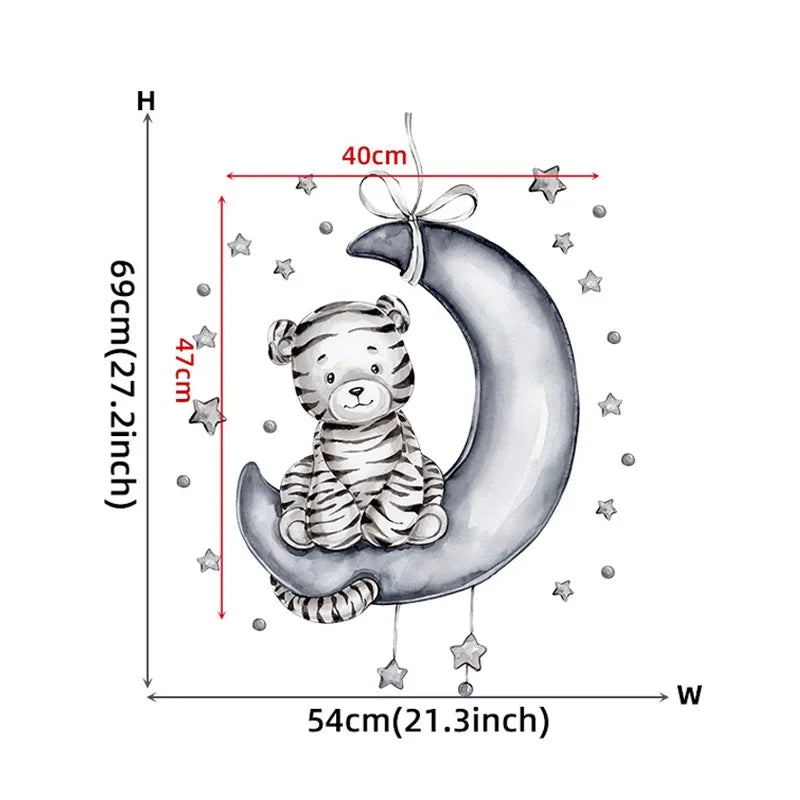 Cartoon Grey Baby Elephant Moon Gold Stars Wall Stickers for Kids Room Decor Nurserry Wall Decals Girl Boy Room Decorative-HomeDecorDecals_com