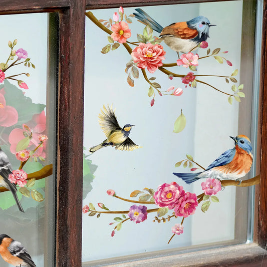 Flowers and Birds Series Window Decal | Home Decor removable peel and stick wall decal by HomeDecorDecals.