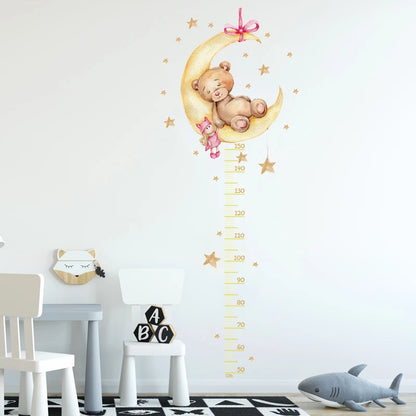 Large Sleeping Elephant Bear Moon Height Measure Wall Stickers for Kids Room Growth Chart Animals Ruller Wall Decals Home Decor-HomeDecorDecals_com
