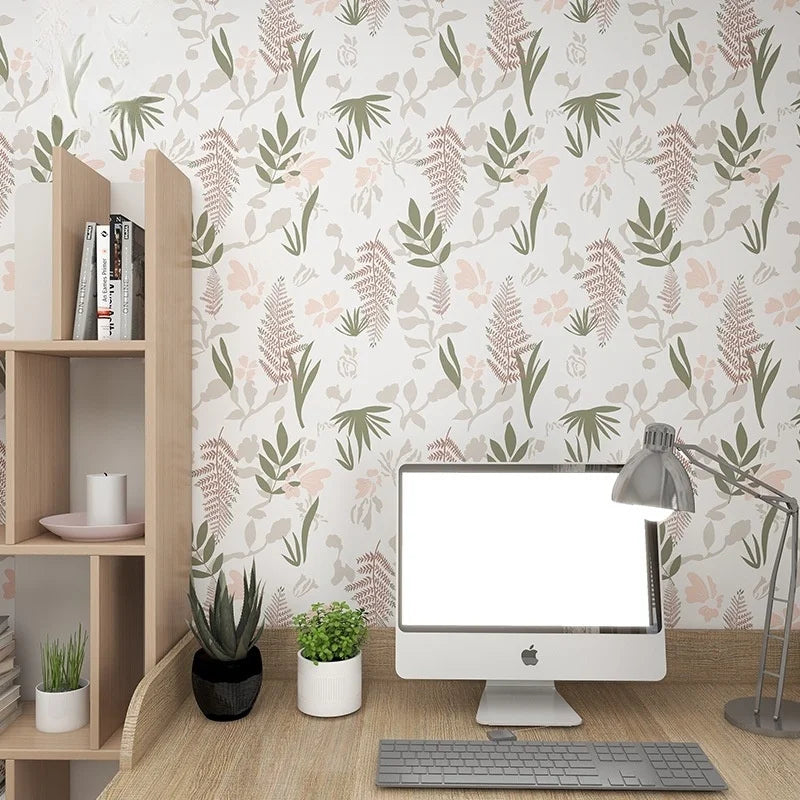 Green White Leaves Wallpaper | Home Decor design details by HomeDecorDecals.