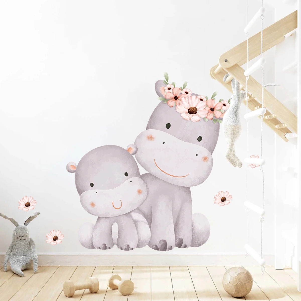 Cartoon Cute Baby Hippopotamus Wall Stickers for Kids Home Decor Accessories Living Room Wall Decals Nursery Bedroom Decoration-HomeDecorDecals_com