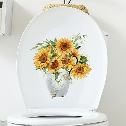 Green Plant Leaves Bathroom Toilet Sticker WC Closestool Wall Sticker Self Adhesive Mural Beautify Flower Home Decoration Decals-HomeDecorDecals_com