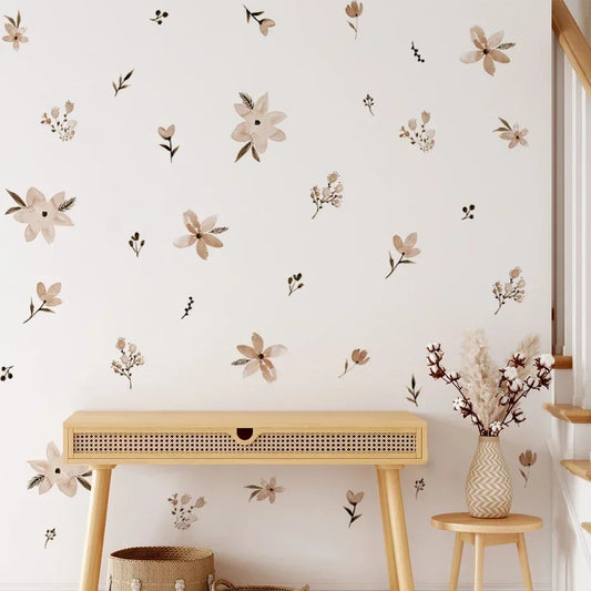 Boho Style Flowers and Leaves Watercolour Wall Decal | Home Decor removable peel and stick wall decal by HomeDecorDecals.