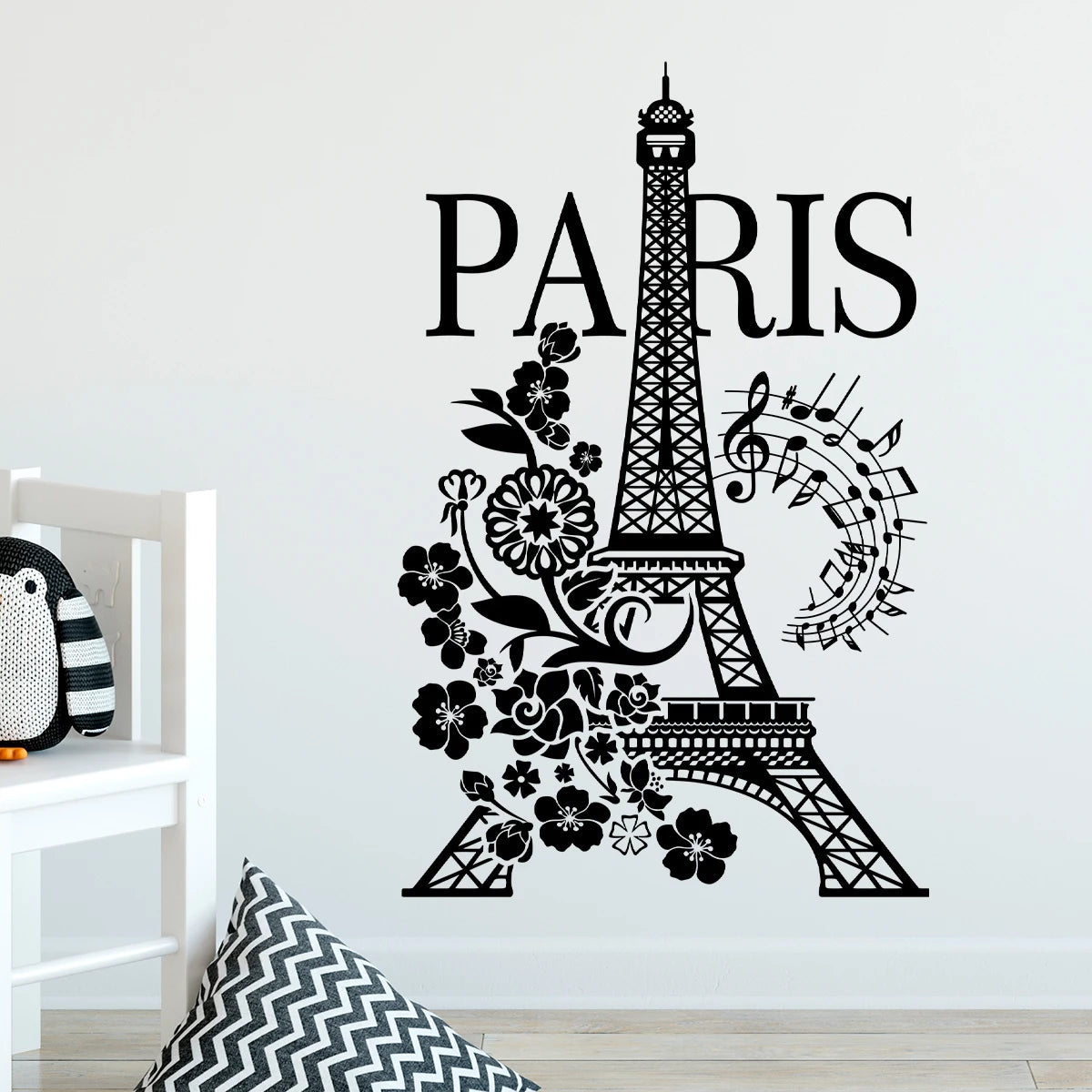Eiffel Tower Flower Silhouette Wall Decal | Home Decor design details by HomeDecorDecals.