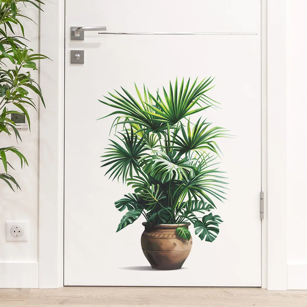 Green Plant Potted Plant Simulation Flower Pot Wall Sticker Bedroom Living Room Foyer Home Wall Decoration Sticker Self Adhesive-HomeDecorDecals_com
