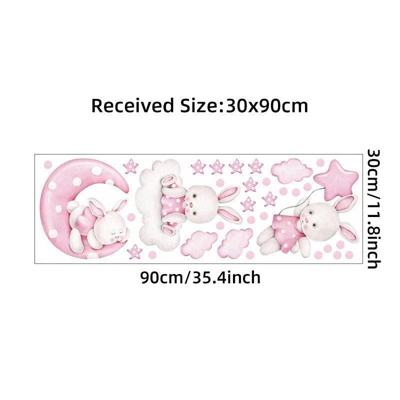 Cartoon Soft Pink Moon Clouds Stars Rabbit Wall Stickers for Children's Room Kids Room Baby Nursery Room Wall Decals Home Decor-HomeDecorDecals_com