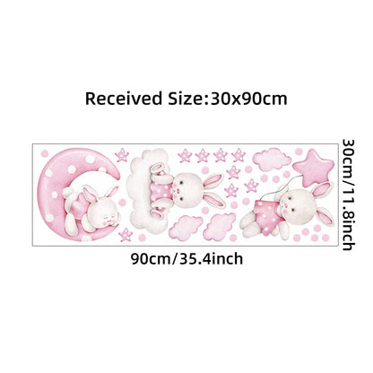 Cartoon Soft Pink Moon Clouds Stars Rabbit Wall Stickers for Children's Room Kids Room Baby Nursery Room Wall Decals Home Decor-HomeDecorDecals_com