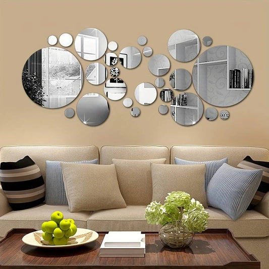 26 PCs 3D Acrylic Mirror Wall Stickers, Round Mirror, DIY Bedroom, Bathroom and TV Backroom Stickers Wall Decoration-HomeDecorDecals_com