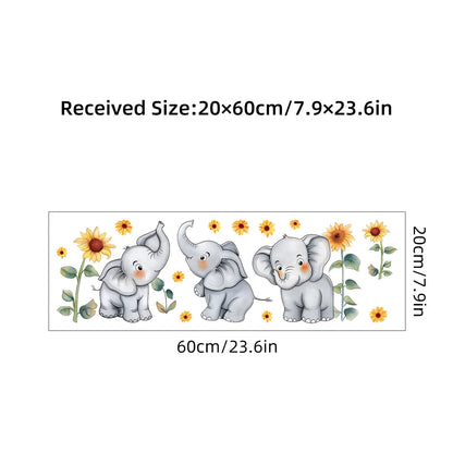 1pcs Cartoon Sunflower Cute Elephant Pattern Wall Stickers for Kids Room Bedroom Decoration Wall Decals Home Decor Nursery-HomeDecorDecals_com