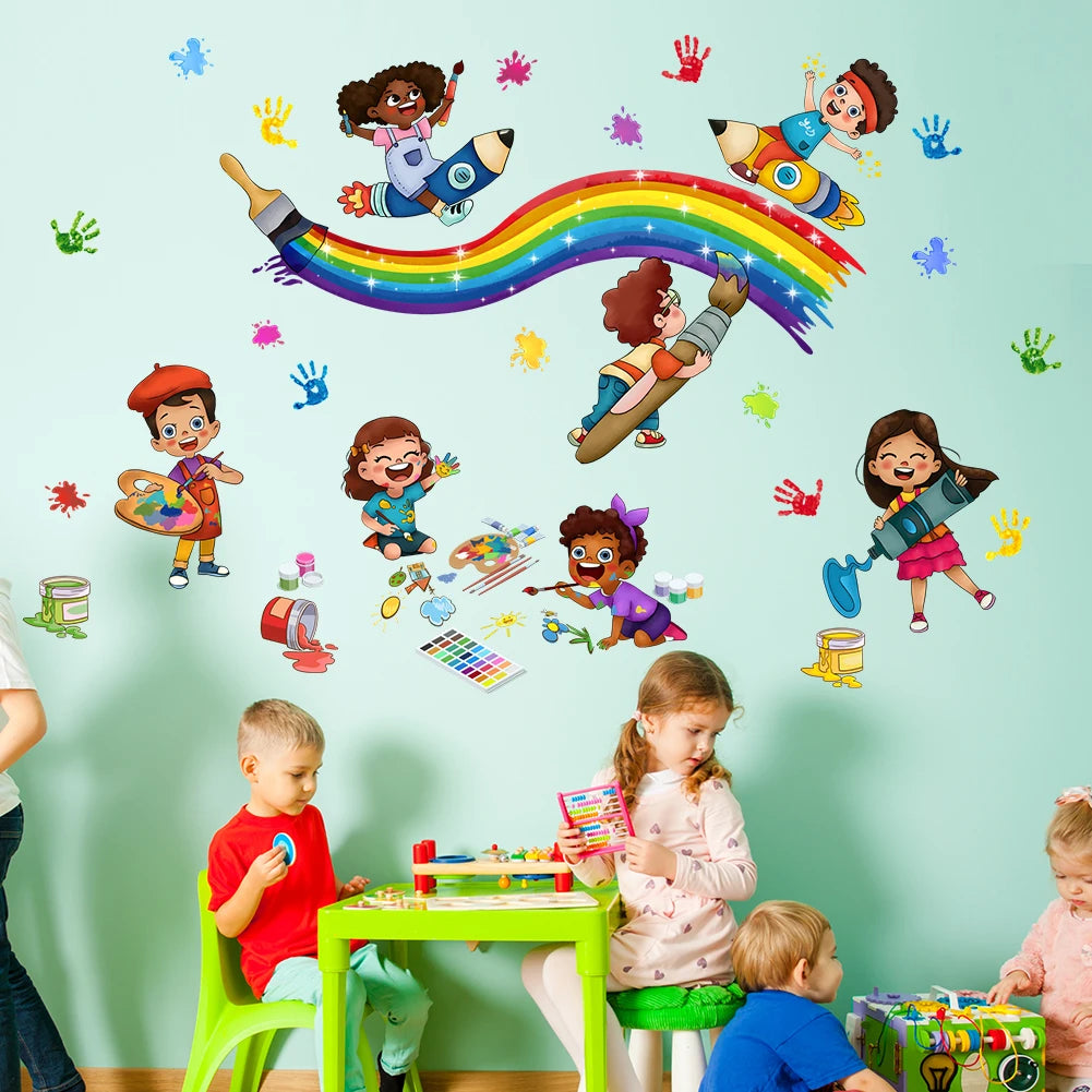 Happy Childhood Graffiti Palm Print Wall Stickers Children's Room Children's Wall Stickers Boys Nursery Room Decoration-HomeDecorDecals_com