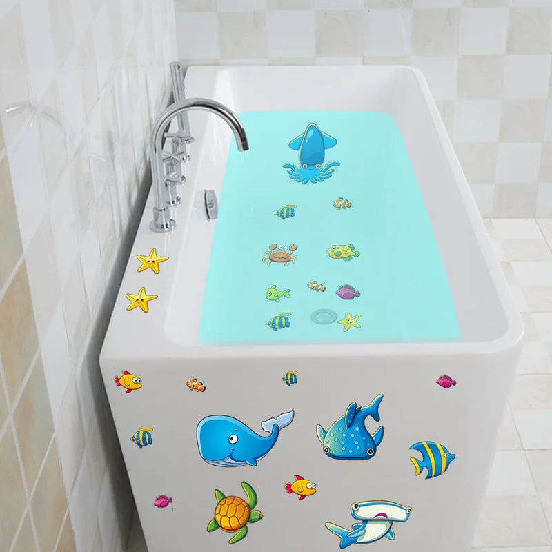 6Pcs Children Baby Bathing Non-slip Matte Bathtub Stickers Cartoon Tile Stickers Ocean World Bathroom Decor-HomeDecorDecals_com