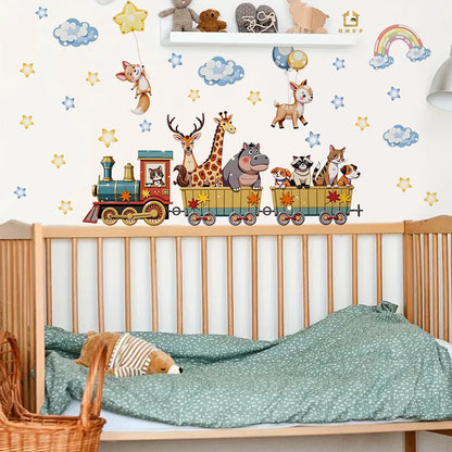 30*90cm Cartoon Animal Train Wall Sticker Removable PVC Wall Decoration For Nursery Room Kids Bedroom Home Decor-HomeDecorDecals_com