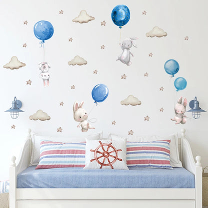Bunny Baby Nursery Wall Stickers Cartoon Rabbit Swing on the Stars Wall Decals for Kids Room PVC Removable Stickers PVC DIY-HomeDecorDecals_com