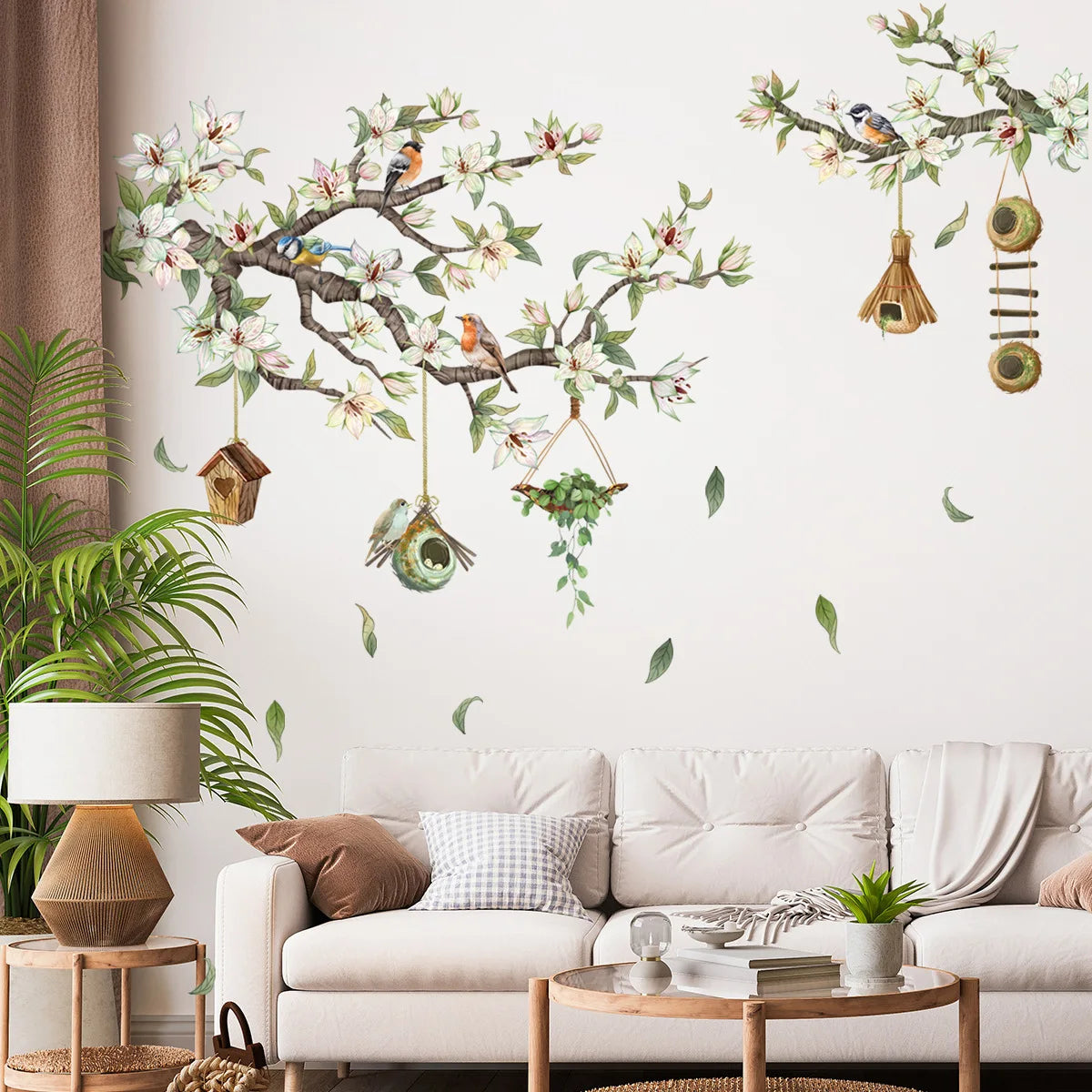 Branches Flowers Birds Wall Sticker Living Room Background Decor Decals Bedroom Decoration Self-adhesive Home Beautify Wallpaper-HomeDecorDecals_com