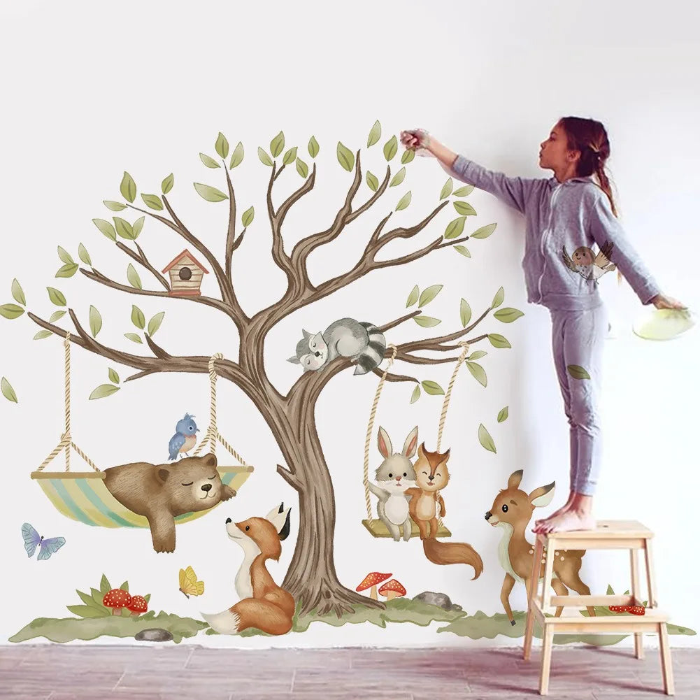 Close-up view of Whimsical Animal Swings Wall Decal | Home Decor by HomeDecorDecals.