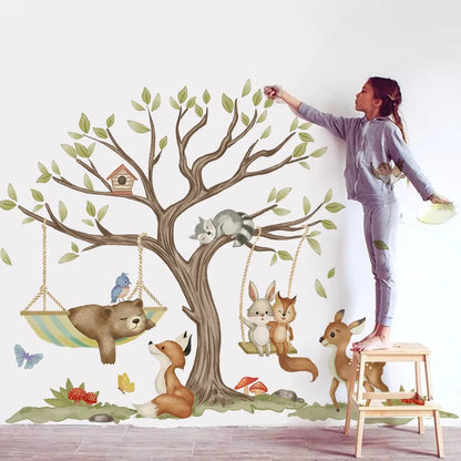 Close-up view of Whimsical Animal Swings Wall Decal | Home Decor by HomeDecorDecals.
