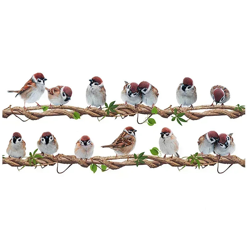A Row of Birds Standing on The Vine Decal For Home Décor-HomeDecorDecals_com