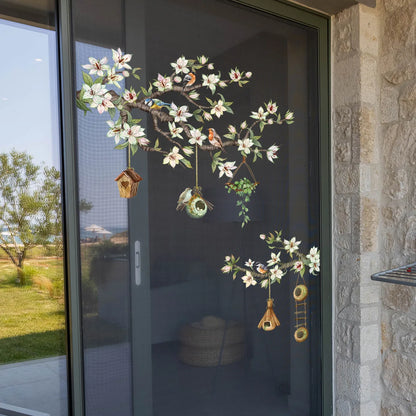 Birds on Flower Branch Window Wall Decal | Room Decor displayed in room decor by HomeDecorDecals.