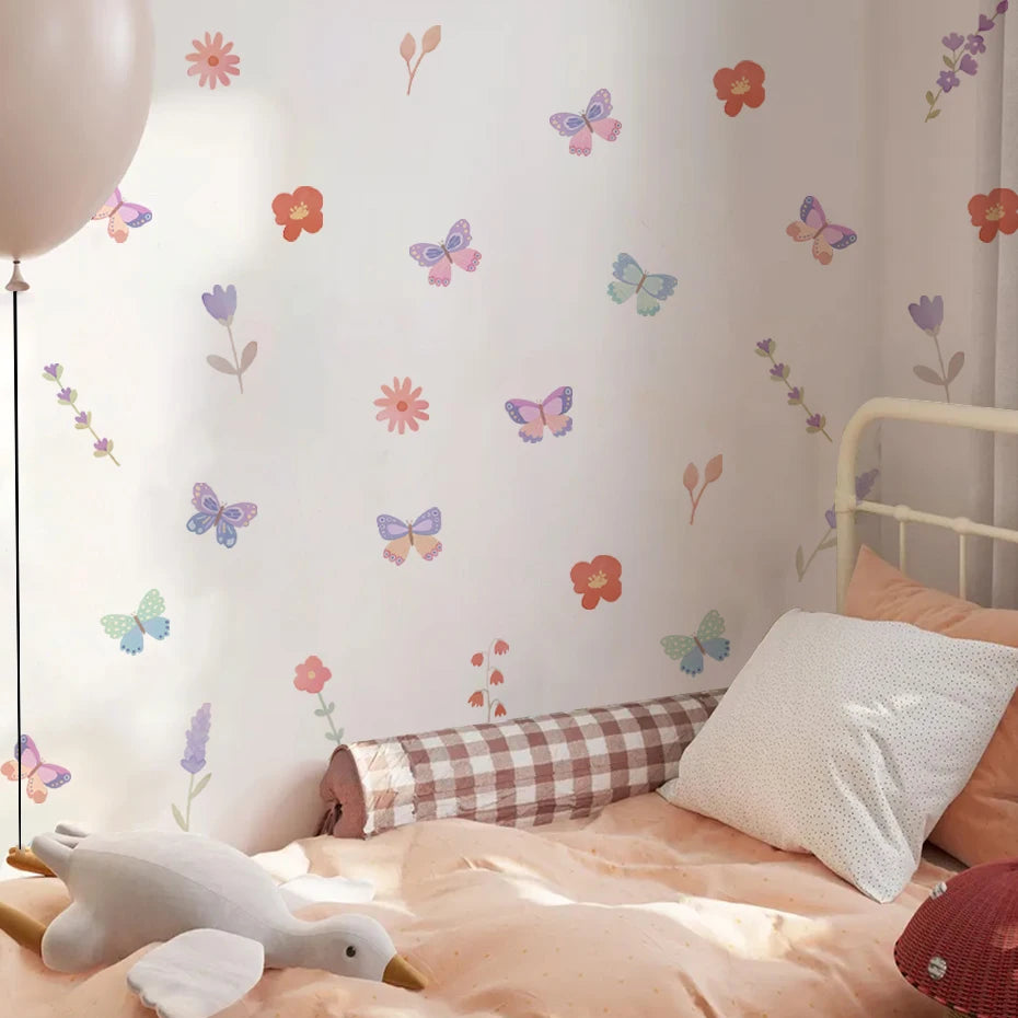 Watercolour Butterfly and Flowers Cartoon Wall Decal | Home Decor home decor design by HomeDecorDecals.