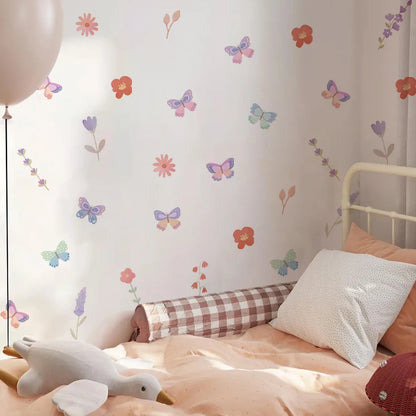Watercolour Butterfly and Flowers Cartoon Wall Decal | Home Decor home decor design by HomeDecorDecals.