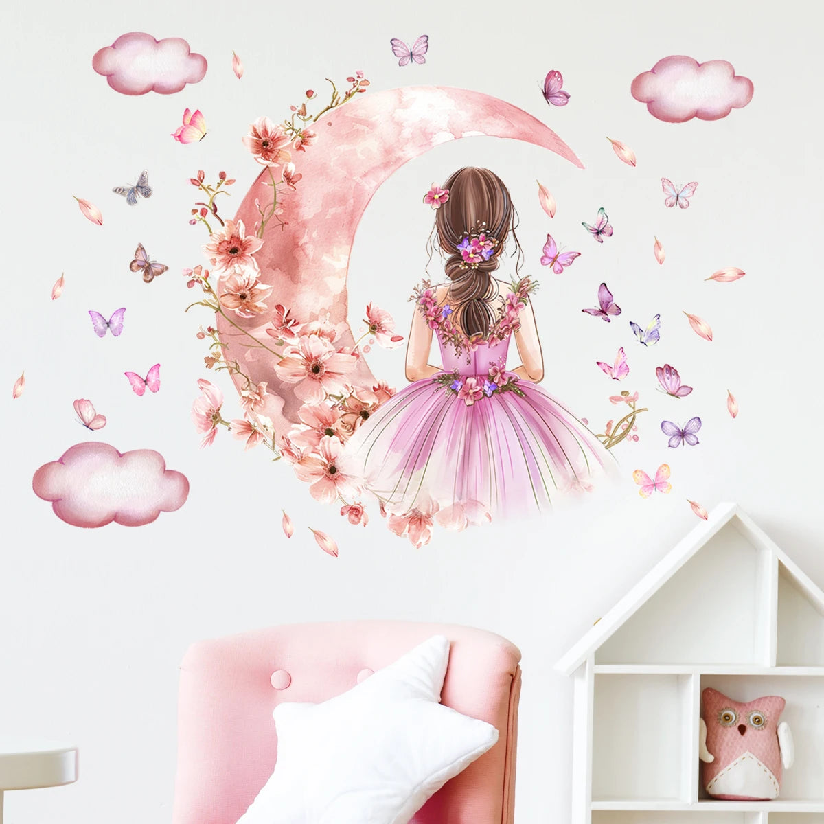 2Pcs Cloud Moon Girls Butterflies Wall Stickers for Bedroom Decoration Living Room Wall Decals Kids Baby Room Decor for Home-HomeDecorDecals_com