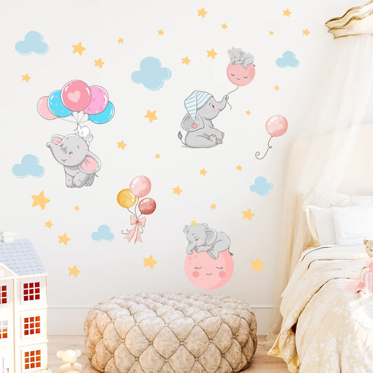 Star Balloon Elephant Wall Decal | Kids Room Decor removable peel and stick wall decal by HomeDecorDecals.