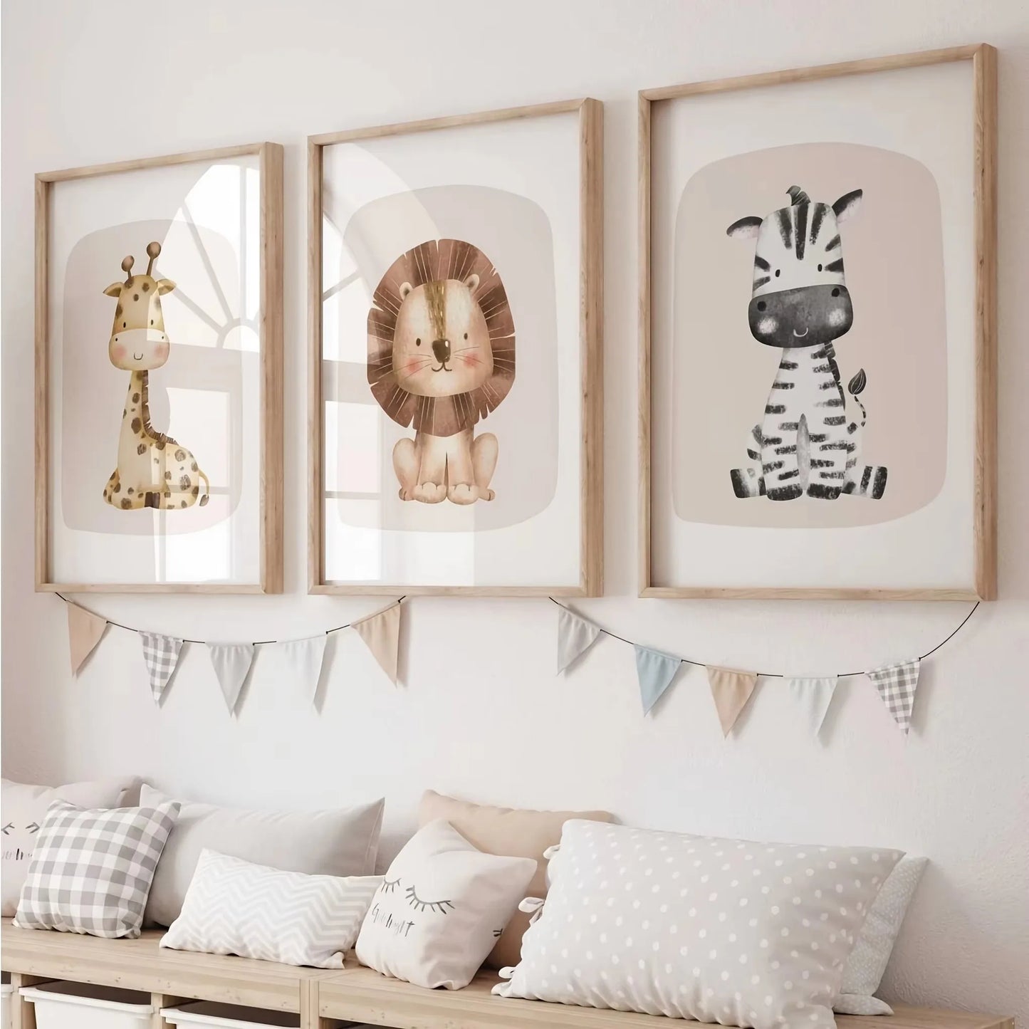 3pcs/set Giraffe Lion and Zebra Animal Canvas Print Safari Wall Art Kindergarten Poster for Modern Living Room Nursery Home Decor-HomeDecorDecals_com